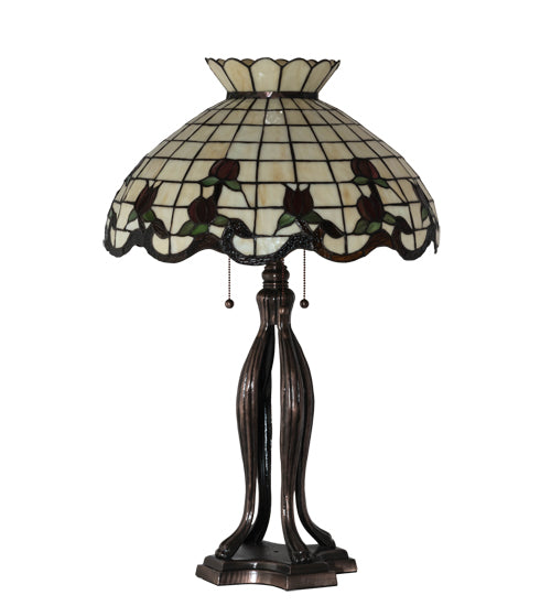 Meyda Lighting Roseborder 32" 3-Light Mahogany Bronze Table Lamp With Multi-Colored Shade Glass