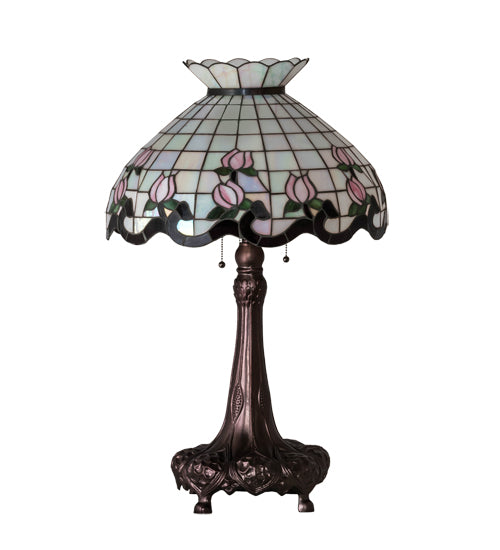Meyda Lighting Roseborder 33" 3-Light Mahogany Bronze Table Lamp With Multi-Colored Shade Glass