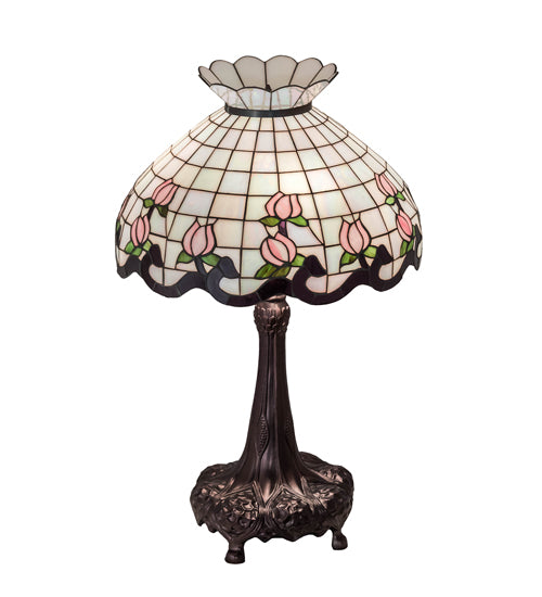 Meyda Lighting Roseborder 33" 3-Light Mahogany Bronze Table Lamp With Multi-Colored Shade Glass