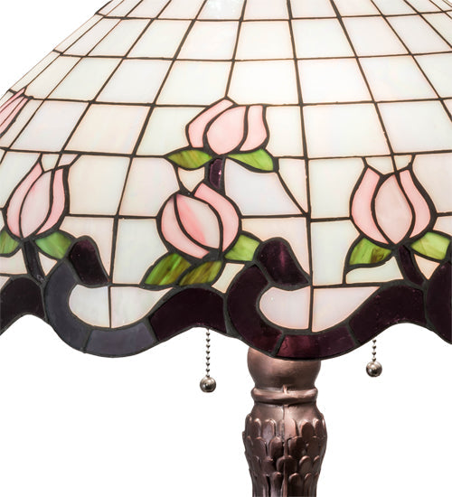 Meyda Lighting Roseborder 33" 3-Light Mahogany Bronze Table Lamp With Multi-Colored Shade Glass