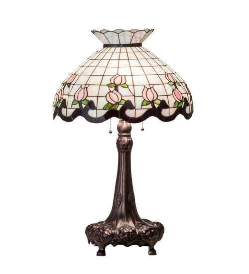 Meyda Lighting Roseborder 33" 3-Light Mahogany Bronze Table Lamp With Multi-Colored Shade Glass