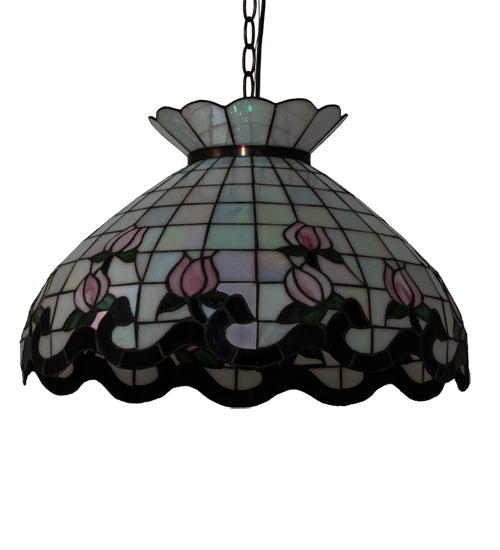 Meyda Lighting Roseborder 46579 20" 3-Light Mahogany Bronze Pendant Light With Multi-Colored Shade Glass
