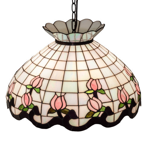 Meyda Lighting Roseborder 46579 20" 3-Light Mahogany Bronze Pendant Light With Multi-Colored Shade Glass