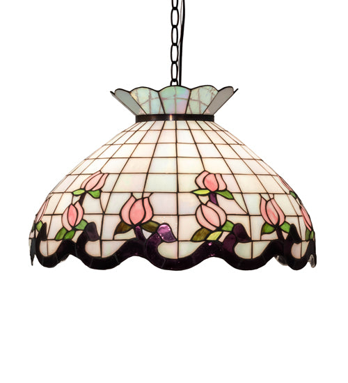 Meyda Lighting Roseborder 46579 20" 3-Light Mahogany Bronze Pendant Light With Multi-Colored Shade Glass