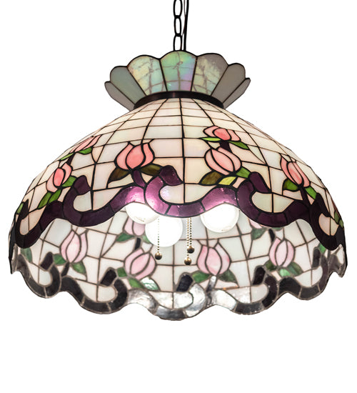 Meyda Lighting Roseborder 46579 20" 3-Light Mahogany Bronze Pendant Light With Multi-Colored Shade Glass