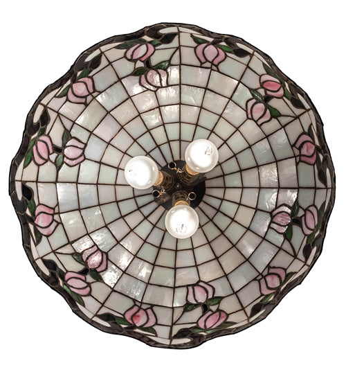 Meyda Lighting Roseborder 46579 20" 3-Light Mahogany Bronze Pendant Light With Multi-Colored Shade Glass