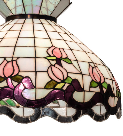 Meyda Lighting Roseborder 46579 20" 3-Light Mahogany Bronze Pendant Light With Multi-Colored Shade Glass