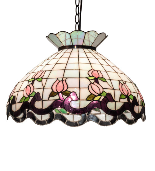 Meyda Lighting Roseborder 46579 20" 3-Light Mahogany Bronze Pendant Light With Multi-Colored Shade Glass