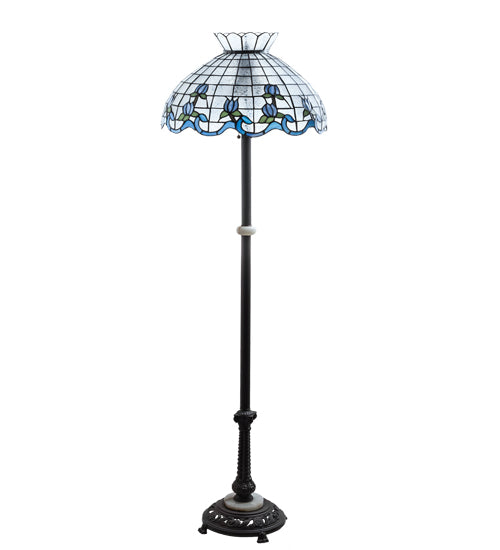 Meyda Lighting Roseborder 62" 3-Light Mahogany Bronze Floor Lamp With Blue & Clear Shade Glass