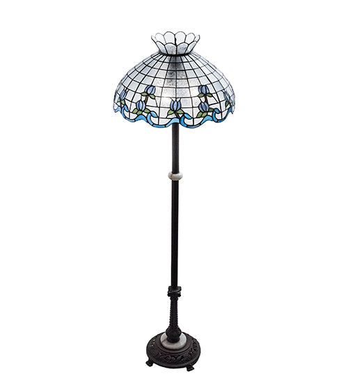 Meyda Lighting Roseborder 62" 3-Light Mahogany Bronze Floor Lamp With Blue & Clear Shade Glass