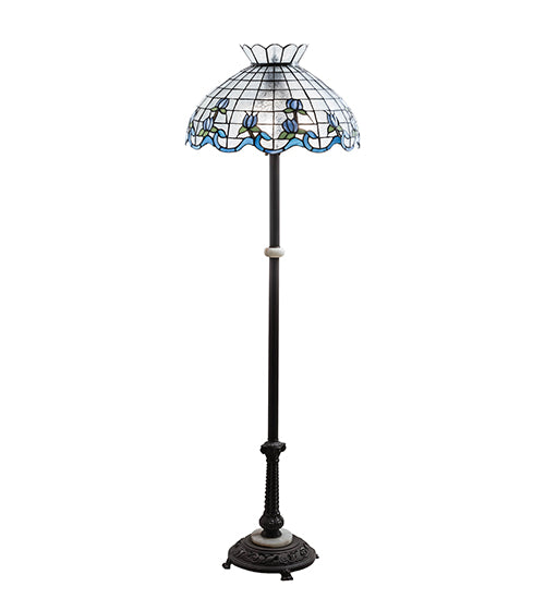 Meyda Lighting Roseborder 62" 3-Light Mahogany Bronze Floor Lamp With Blue & Clear Shade Glass