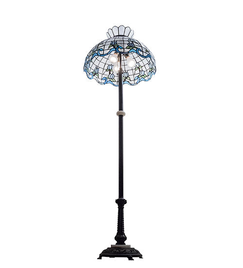 Meyda Lighting Roseborder 62" 3-Light Mahogany Bronze Floor Lamp With Blue & Clear Shade Glass