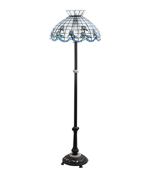 Meyda Lighting Roseborder 62" 3-Light Mahogany Bronze Floor Lamp With Blue & Clear Shade Glass