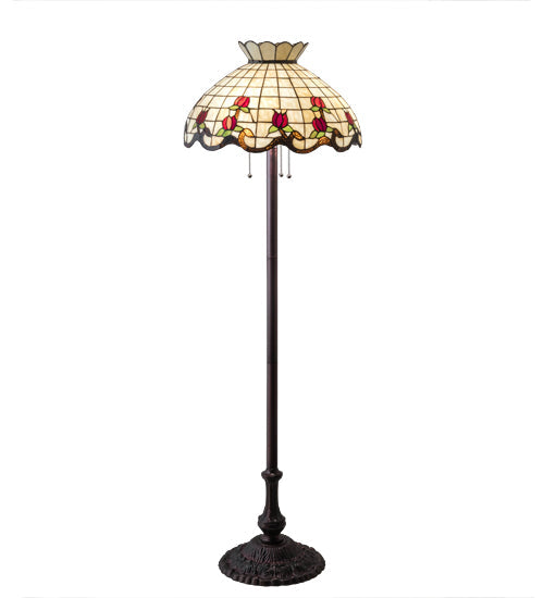 Meyda Lighting Roseborder 62" 3-Light Mahogany Bronze Floor Lamp With Multi-Colored Shade Glass
