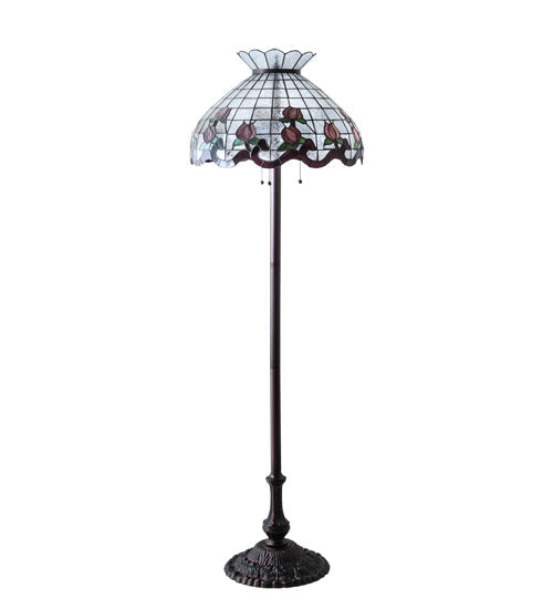 Meyda Lighting Roseborder 62" 3-Light Mahogany Bronze Floor Lamp With Pink & Clear Shade Glass