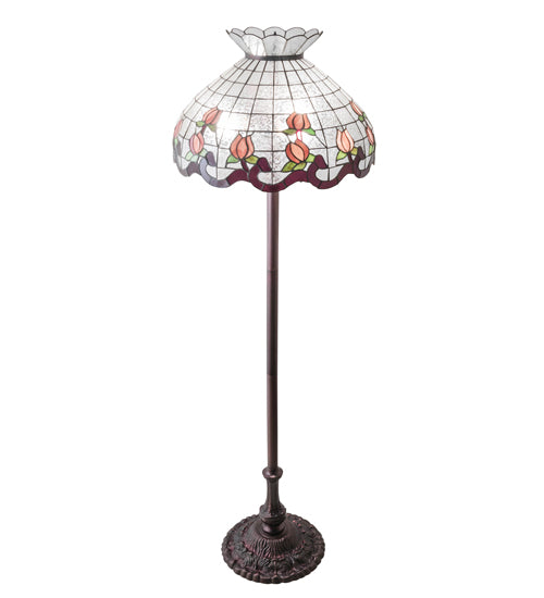 Meyda Lighting Roseborder 62" 3-Light Mahogany Bronze Floor Lamp With Pink & Clear Shade Glass