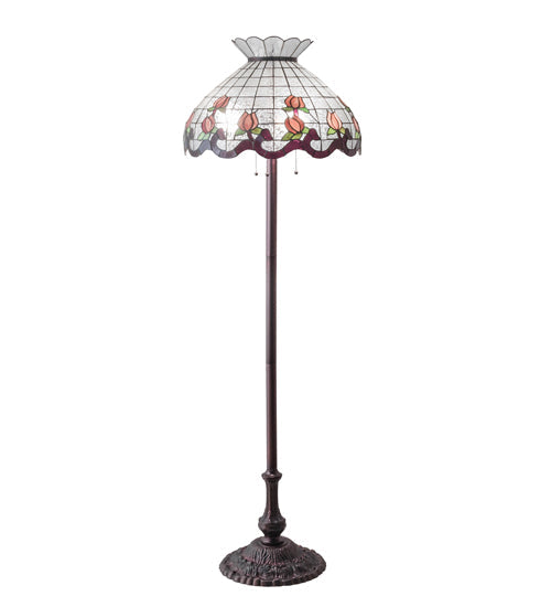 Meyda Lighting Roseborder 62" 3-Light Mahogany Bronze Floor Lamp With Pink & Clear Shade Glass