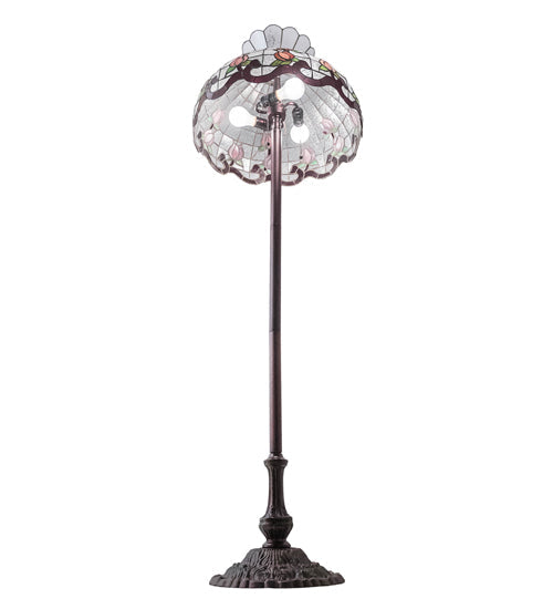 Meyda Lighting Roseborder 62" 3-Light Mahogany Bronze Floor Lamp With Pink & Clear Shade Glass