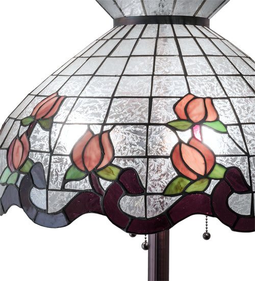 Meyda Lighting Roseborder 62" 3-Light Mahogany Bronze Floor Lamp With Pink & Clear Shade Glass