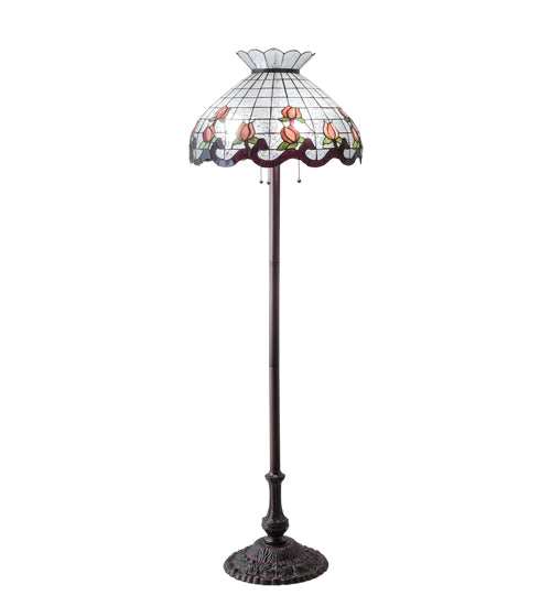 Meyda Lighting Roseborder 62" 3-Light Mahogany Bronze Floor Lamp With Pink & Clear Shade Glass