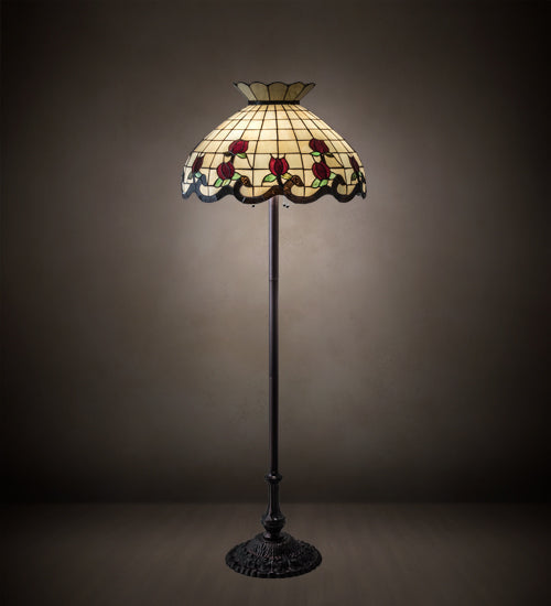 Meyda Lighting Roseborder 62" 3-Light Mahogany Bronze Floor Lamp With Ruby & Beige Shade Glass