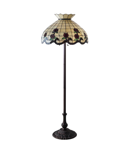 Meyda Lighting Roseborder 62" 3-Light Mahogany Bronze Floor Lamp With Ruby & Beige Shade Glass