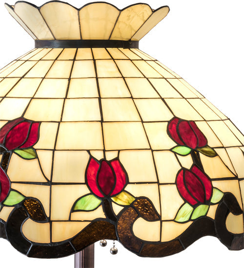 Meyda Lighting Roseborder 62" 3-Light Mahogany Bronze Floor Lamp With Ruby & Beige Shade Glass