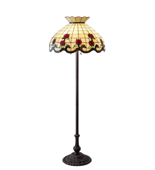 Meyda Lighting Roseborder 62" 3-Light Mahogany Bronze Floor Lamp With Ruby & Beige Shade Glass