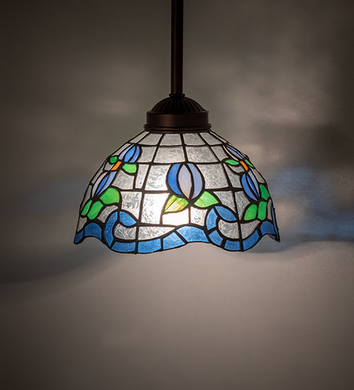Meyda Lighting Roseborder 7" Antique Mini Pendant Light With Multi-Colored Stained Shade Glass
