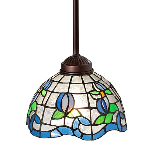 Meyda Lighting Roseborder 7" Antique Mini Pendant Light With Multi-Colored Stained Shade Glass