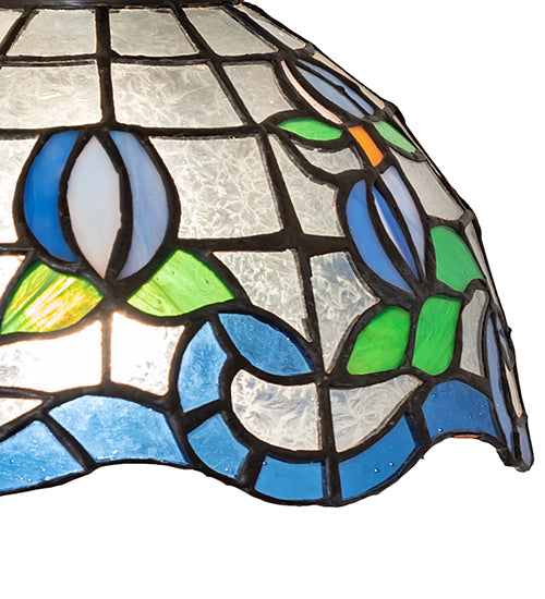 Meyda Lighting Roseborder 7" Antique Mini Pendant Light With Multi-Colored Stained Shade Glass