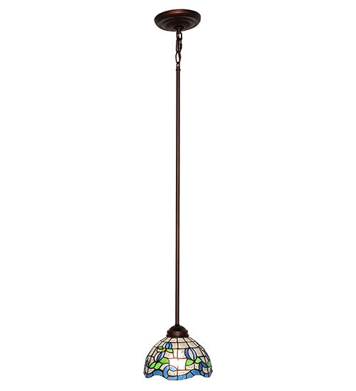 Meyda Lighting Roseborder 7" Antique Mini Pendant Light With Multi-Colored Stained Shade Glass