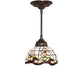 Meyda Lighting Roseborder 7" Mahogany Bronze Mini Pendant Light With Multi-Colored Shade Glass