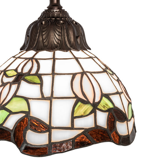 Meyda Lighting Roseborder 7" Mahogany Bronze Mini Pendant Light With Multi-Colored Shade Glass