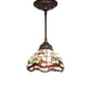 Meyda Lighting Roseborder 7" Mahogany Bronze Mini Pendant Light With Multi-Colored Shade Glass