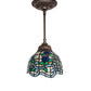 Meyda Lighting Roseborder 7" Mahogany Bronze Mini Pendant Light With Stained Shade Glass