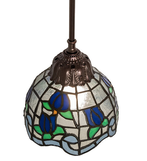 Meyda Lighting Roseborder 7" Mahogany Bronze Mini Pendant Light With Stained Shade Glass