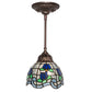 Meyda Lighting Roseborder 7" Mahogany Bronze Mini Pendant Light With Stained Shade Glass