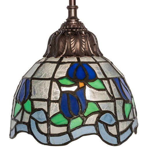 Meyda Lighting Roseborder 7" Mahogany Bronze Mini Pendant Light With Stained Shade Glass