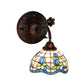 Meyda Lighting Roseborder 8" Mahogany Bronze Wall Sconce With Multi-Colored Shade Glass