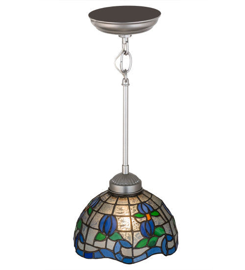Meyda Lighting Roseborder 8" Nickel Mini Pendant Light With Multi-Colored Shade Glass