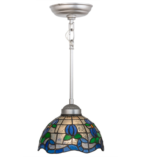 Meyda Lighting Roseborder 8" Nickel Mini Pendant Light With Multi-Colored Shade Glass