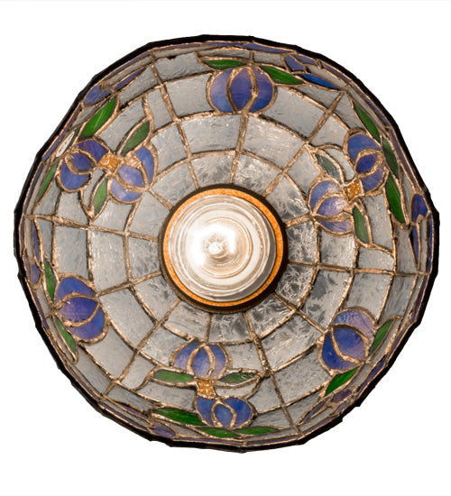 Meyda Lighting Roseborder 8" Nickel Mini Pendant Light With Multi-Colored Shade Glass