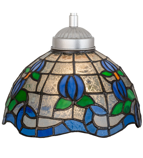 Meyda Lighting Roseborder 8" Nickel Mini Pendant Light With Multi-Colored Shade Glass