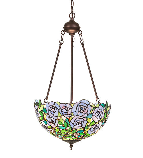 Meyda Lighting Rosebush 16" 2-Light Mahogany Bronze Inverted Pendant Light With Multi-Colored Stained Shade Glass