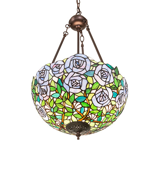 Meyda Lighting Rosebush 16" 2-Light Mahogany Bronze Inverted Pendant Light With Multi-Colored Stained Shade Glass