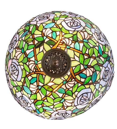 Meyda Lighting Rosebush 16" 2-Light Mahogany Bronze Inverted Pendant Light With Multi-Colored Stained Shade Glass