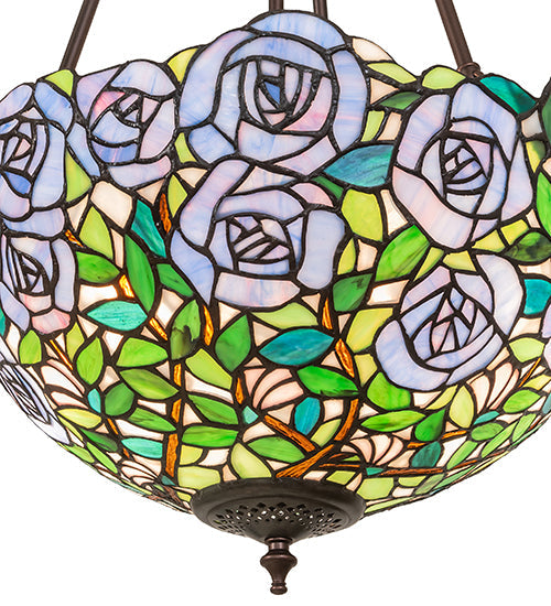 Meyda Lighting Rosebush 16" 2-Light Mahogany Bronze Inverted Pendant Light With Multi-Colored Stained Shade Glass