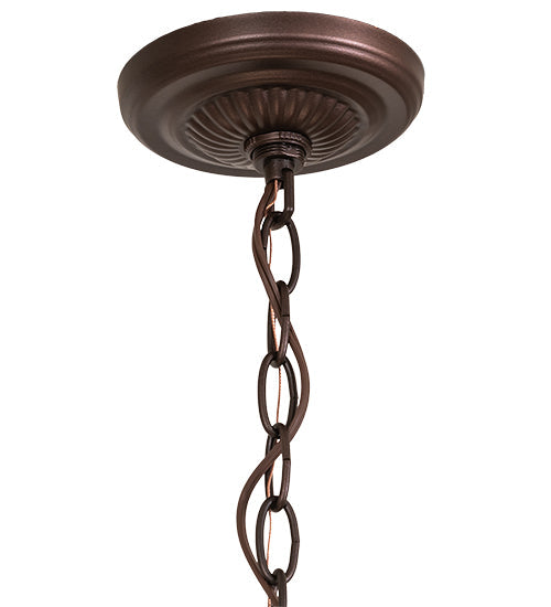 Meyda Lighting Rosebush 16" 2-Light Mahogany Bronze Inverted Pendant Light With Multi-Colored Stained Shade Glass