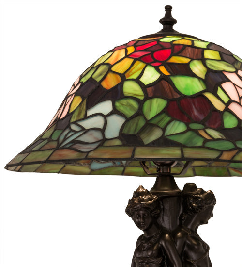 Meyda Lighting Rosebush 22" Mahogany Bronze Table Lamp With Multi-Colored Stained Shade Glass